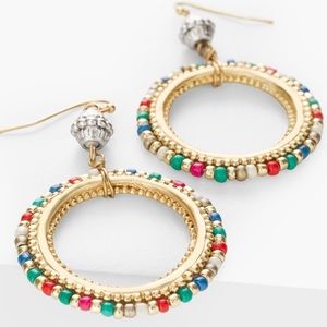CHICO'S Drop-Hoop Earrings Dangle Silver & Gold Multi Colored Seed Bead Style